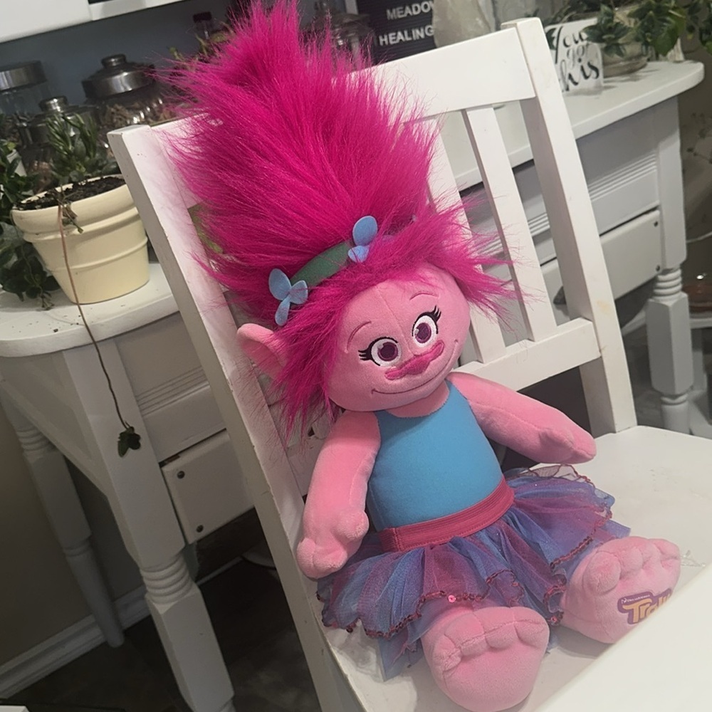 🎀DreamWorks Trolls Princess Poppy Plush Build A Bear Stuffy Pink and Blue 25”